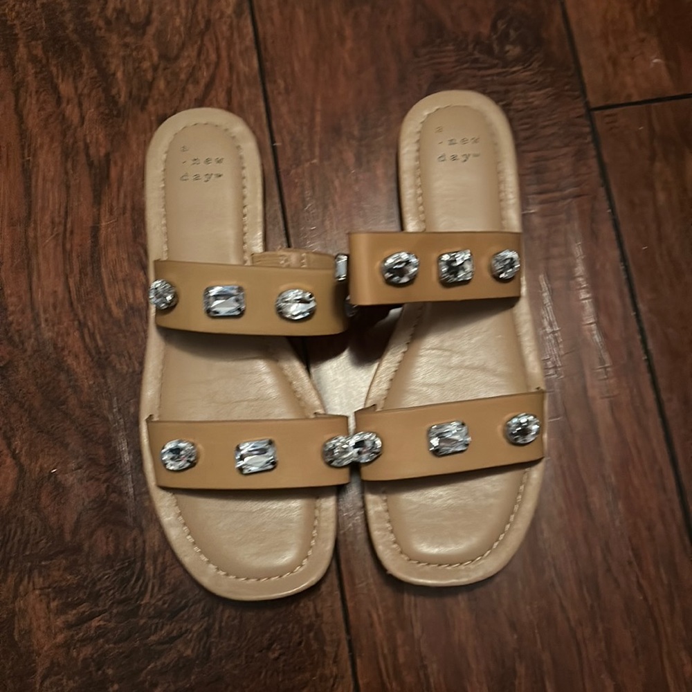 Tan sandals with diamonds